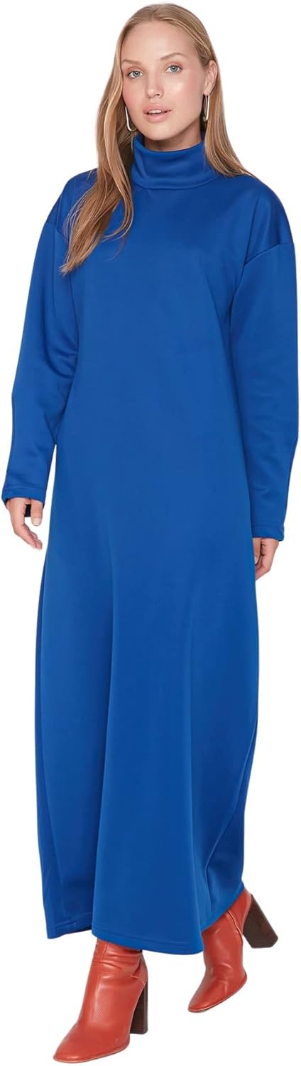 TRENDYOL Damen Woman Midi Bodycon Rollkragen Trikot Kleid, Blue, S