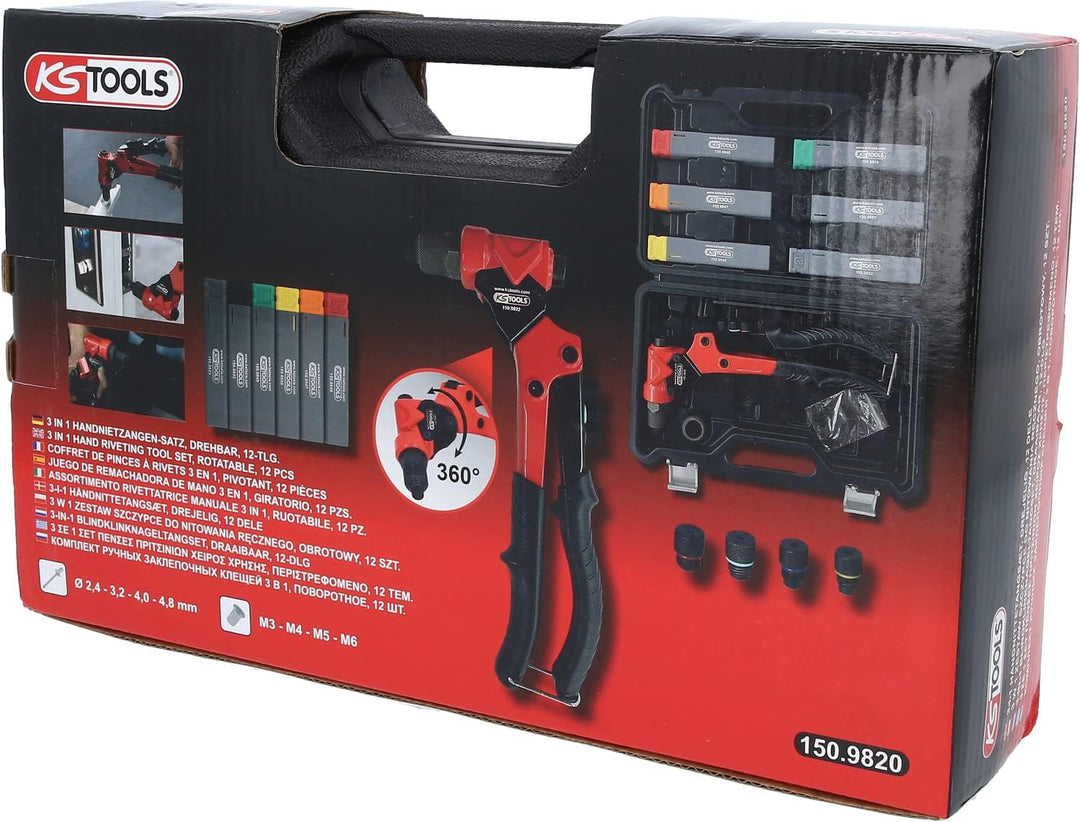 KS Tools 150.9820 3 in 1 Handnietzangen-Satz, drehbar, 12-tlg.