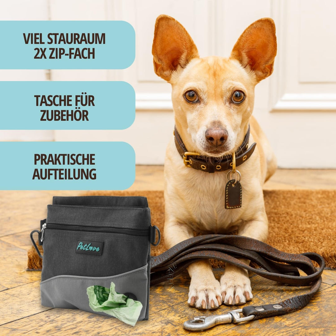 PetLove Leckerlibeutel für Hunde • Futterbeutel mit Magnetverschluss • Inklusive Kotbeutelspender &