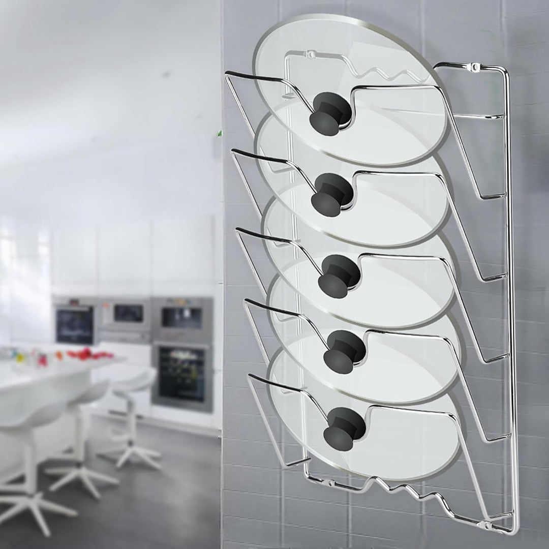 Topfdeckelhalter wand, praktische Küchenutensilien für Topf, Wand oder Tür montiert Chromoberfläche