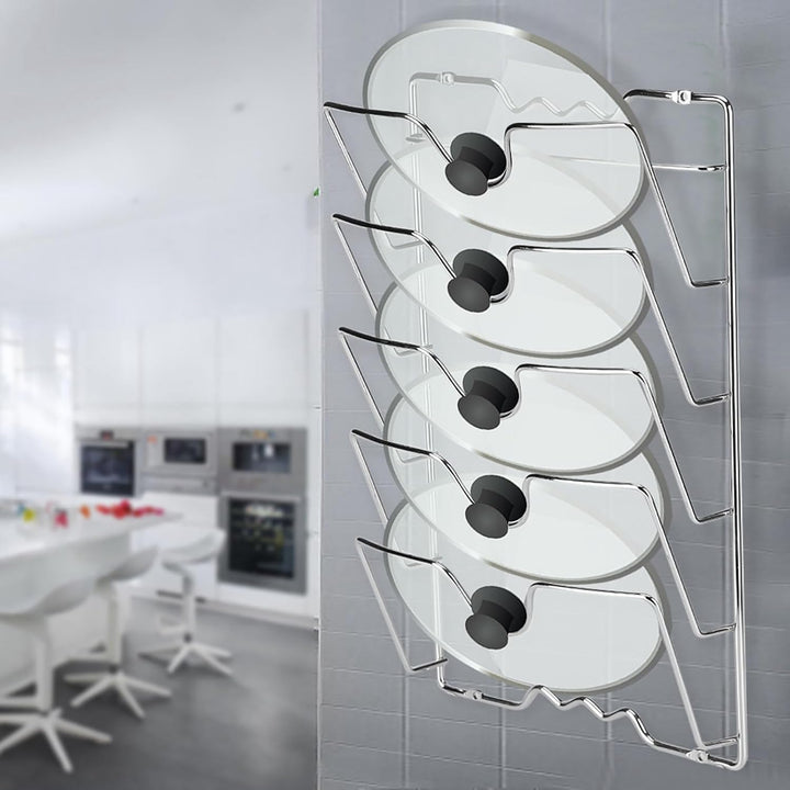 Topfdeckelhalter wand, praktische Küchenutensilien für Topf, Wand oder Tür montiert Chromoberfläche