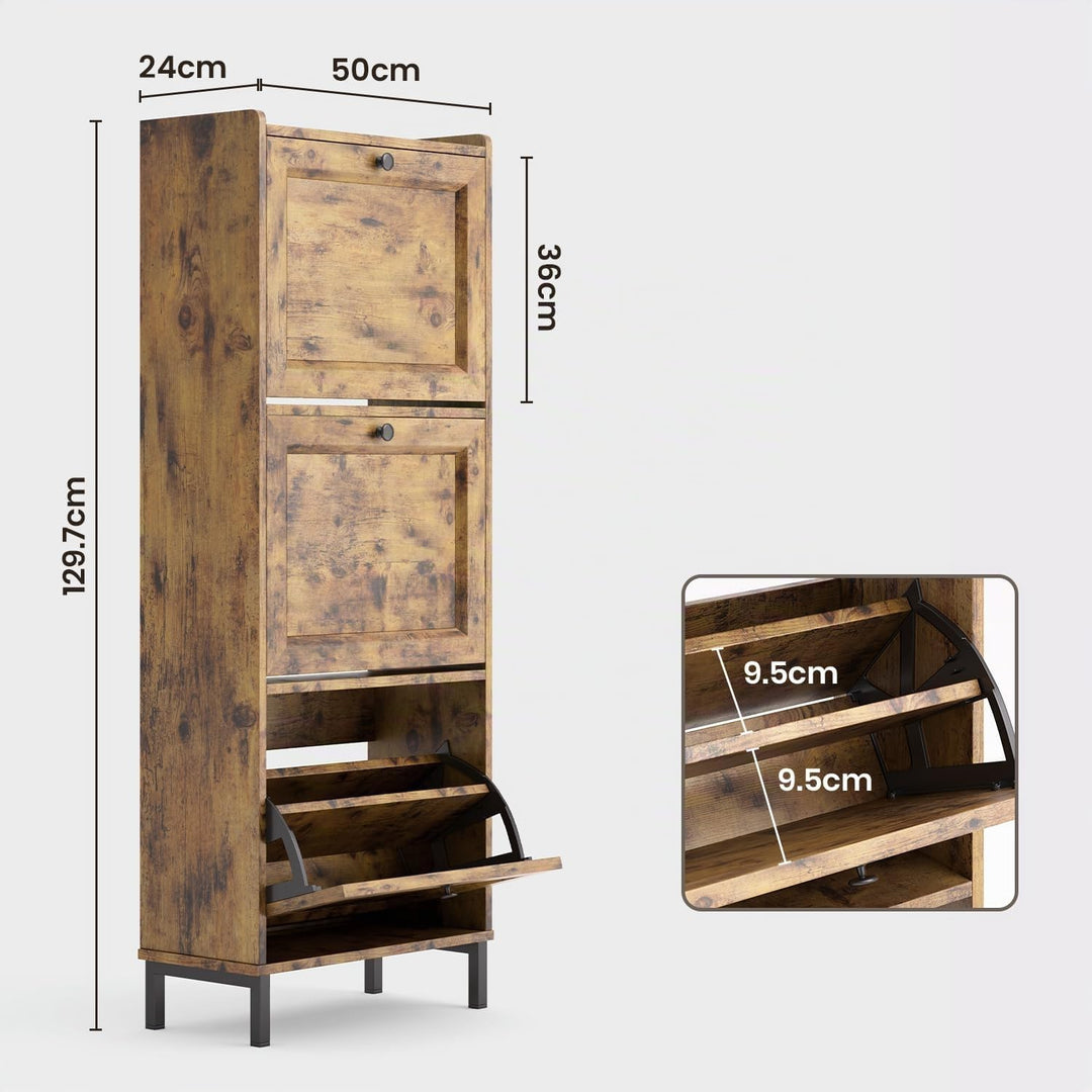 Bealife Schuhregal mit 3 Klapptüren, doppelte Tiefe, schmaler Organizer für den Eingang, 50 x 118 x