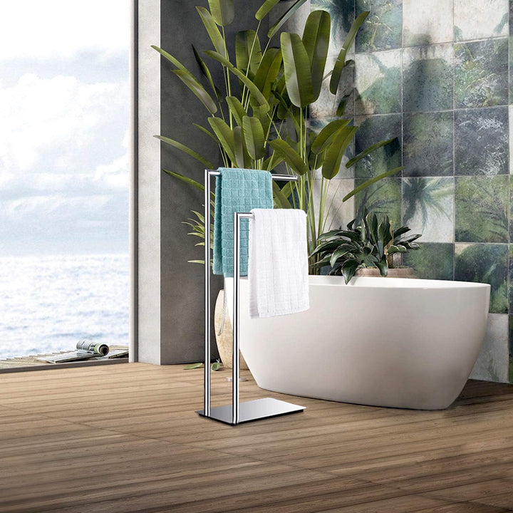 Freistehende Doppel-Handtuchhalter Badaccessoires Handtuchhalter Stand auf Boden Messing Chrom Boden