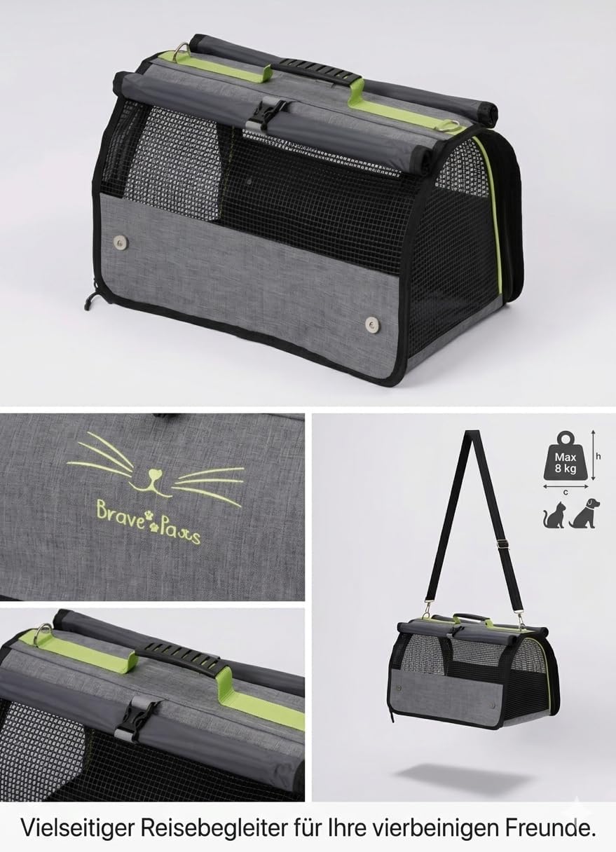 BRAVE PAWS Perdeli Flybag Transporttasche für Katzen und Hunde – Reissfestes Netz, Flugtauglich, Was