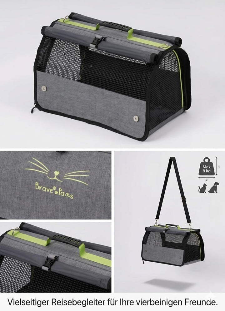 BRAVE PAWS Perdeli Flybag Transporttasche für Katzen und Hunde – Reissfestes Netz, Flugtauglich, Was
