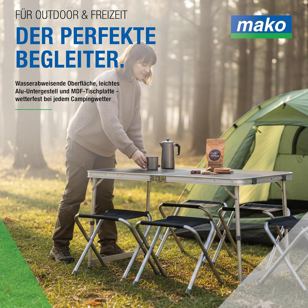 Faltbarer Campingtisch mit Klappfunktion – Stabiler Alu-Klapptisch mit 4 mm MDF-Platte – Höhenverste