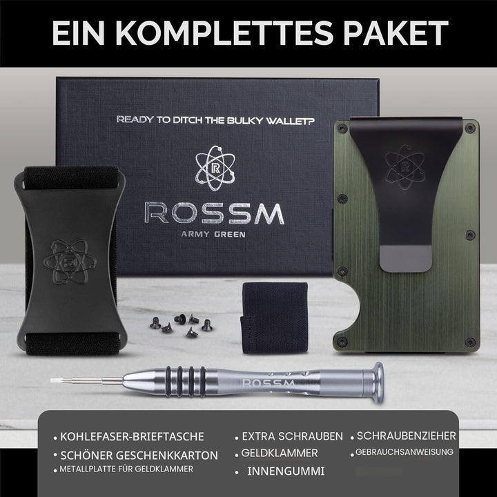 ROSSM Geldbörse Herren mit RFID-Schutz - Kartenetui Herren aus Kohlefaser und Metall mit Geldklammer