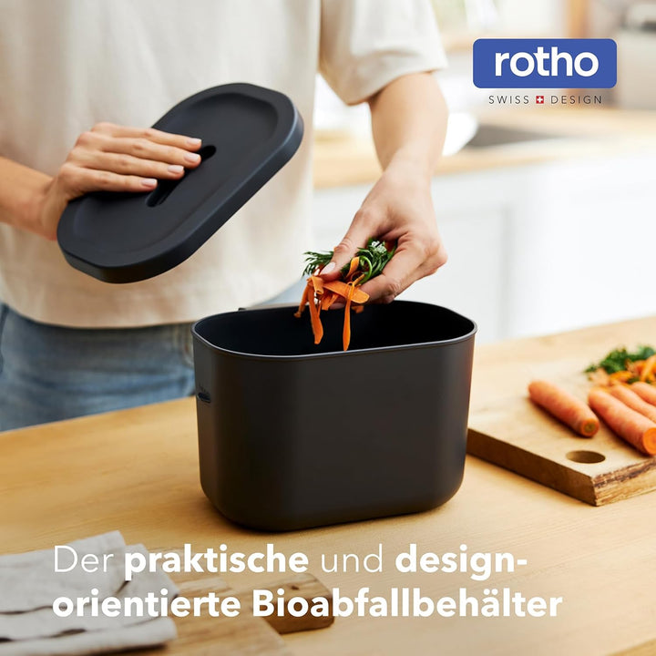 Rotho Salsa Biomülleimer 3,2l, mit Decekl Komposteimer, integrierte Hängevorrichtung, Kunststoff, 22
