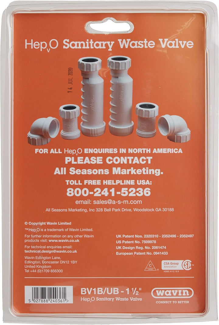 Wavin BV1B/UB HepvO Sanitärventil 1-1/2" 1-(Pack), 1-(Pack)