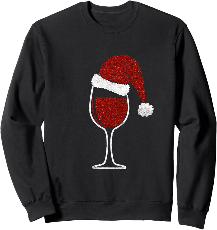 lustiges Weinachtsoutfit Santa Weihnachtsmütze Glas Rotwein Sweatshirt
