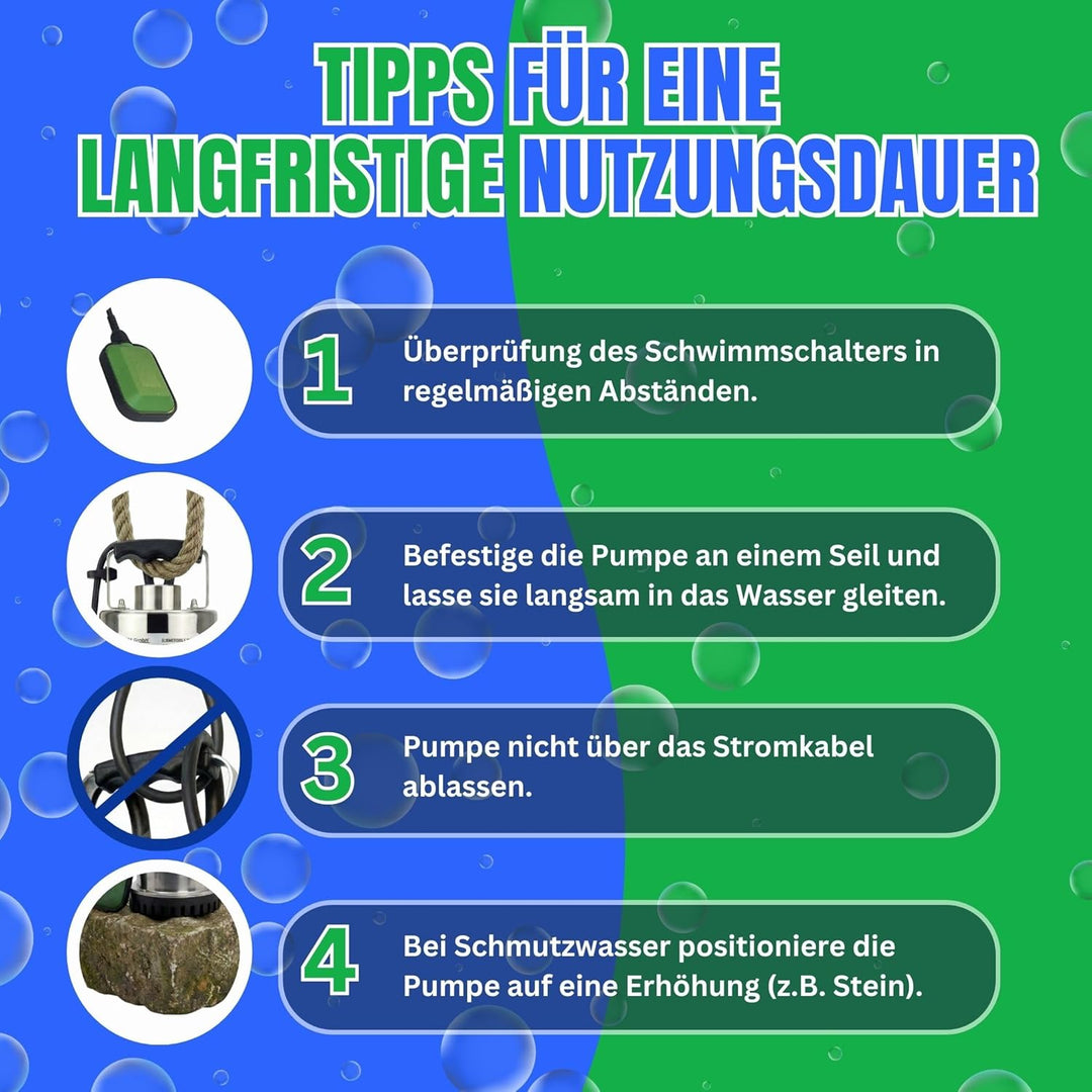 CHM GmbH® Flachsaugpumpe Edelstahl 900 Watt Kellerpumpe, Tauchpumpe, Poolpumpe