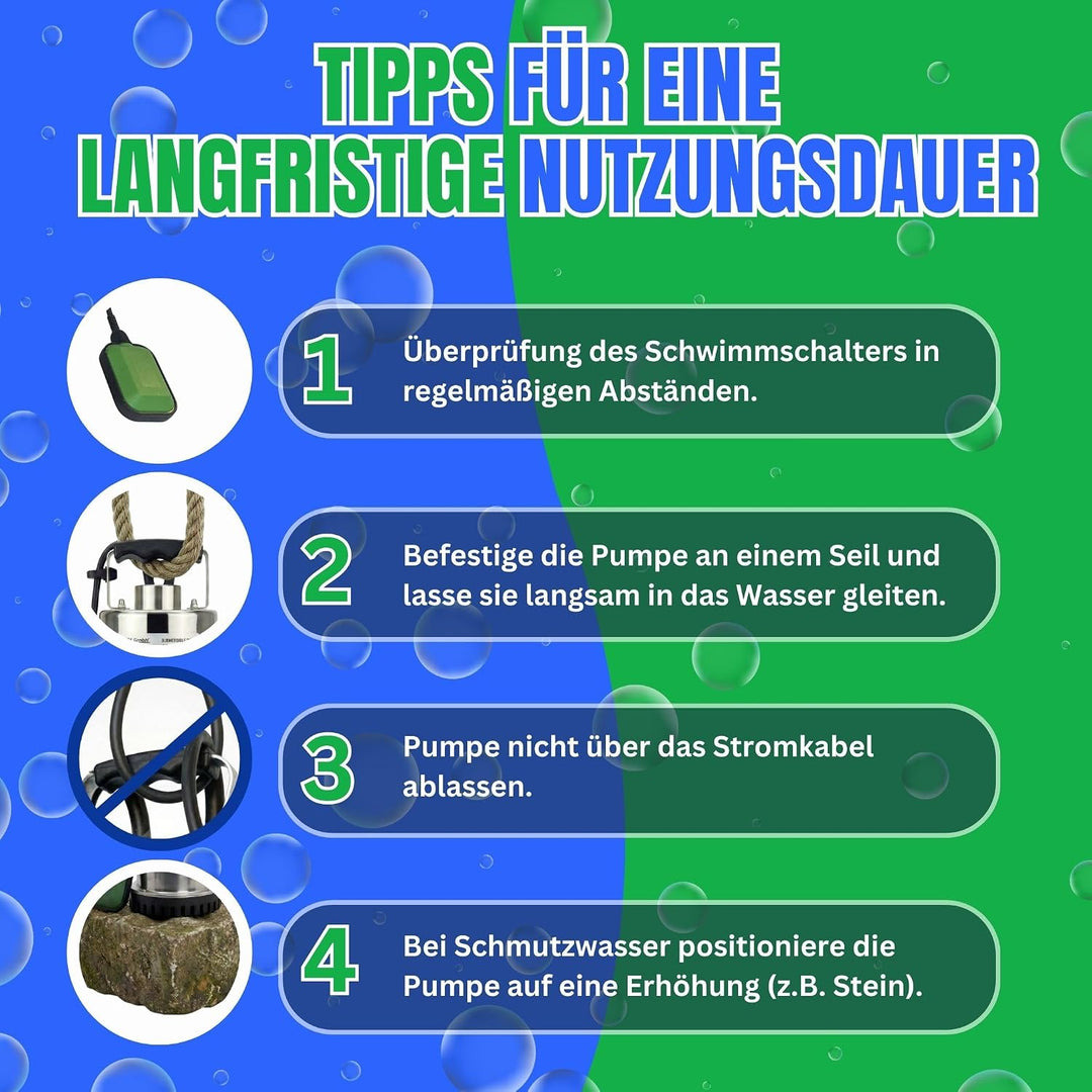 CHM GmbH® Flachsaugpumpe Edelstahl 900 Watt Kellerpumpe, Tauchpumpe, Poolpumpe