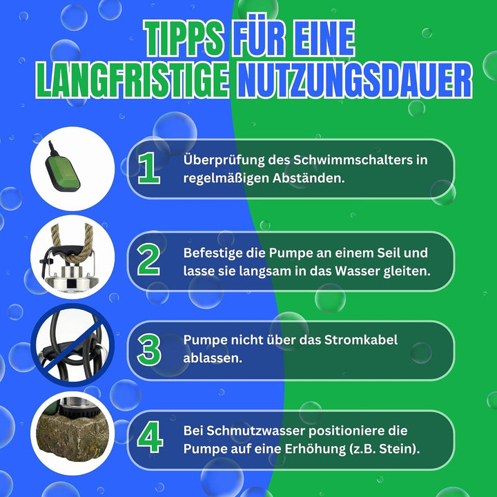 CHM GmbH® Flachsaugpumpe Edelstahl 900 Watt Kellerpumpe, Tauchpumpe, Poolpumpe