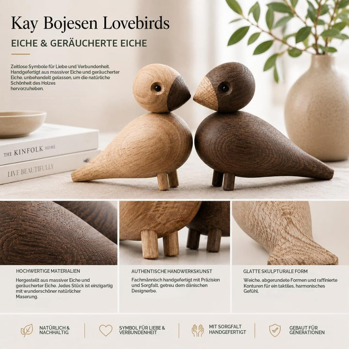 Kay Bojesen Unzertrennliche 1 Paar Figuren 9 cm Singvögel Dekoration, Holz, Holz
