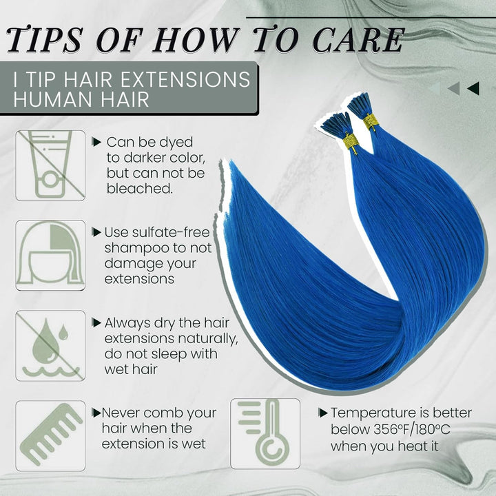 RUNATURE I Tip Extensions Echthaar Blau 40cm 25 Strähne I Tip Bunt Extensions Echthaar Unsichtbar Ha