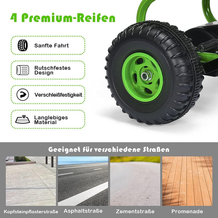 COSTWAY Gokart mit verstellbarem Sitz, Go Kart mit Handbremse, Tretauto bis 30 kg belastbar, Pedal G