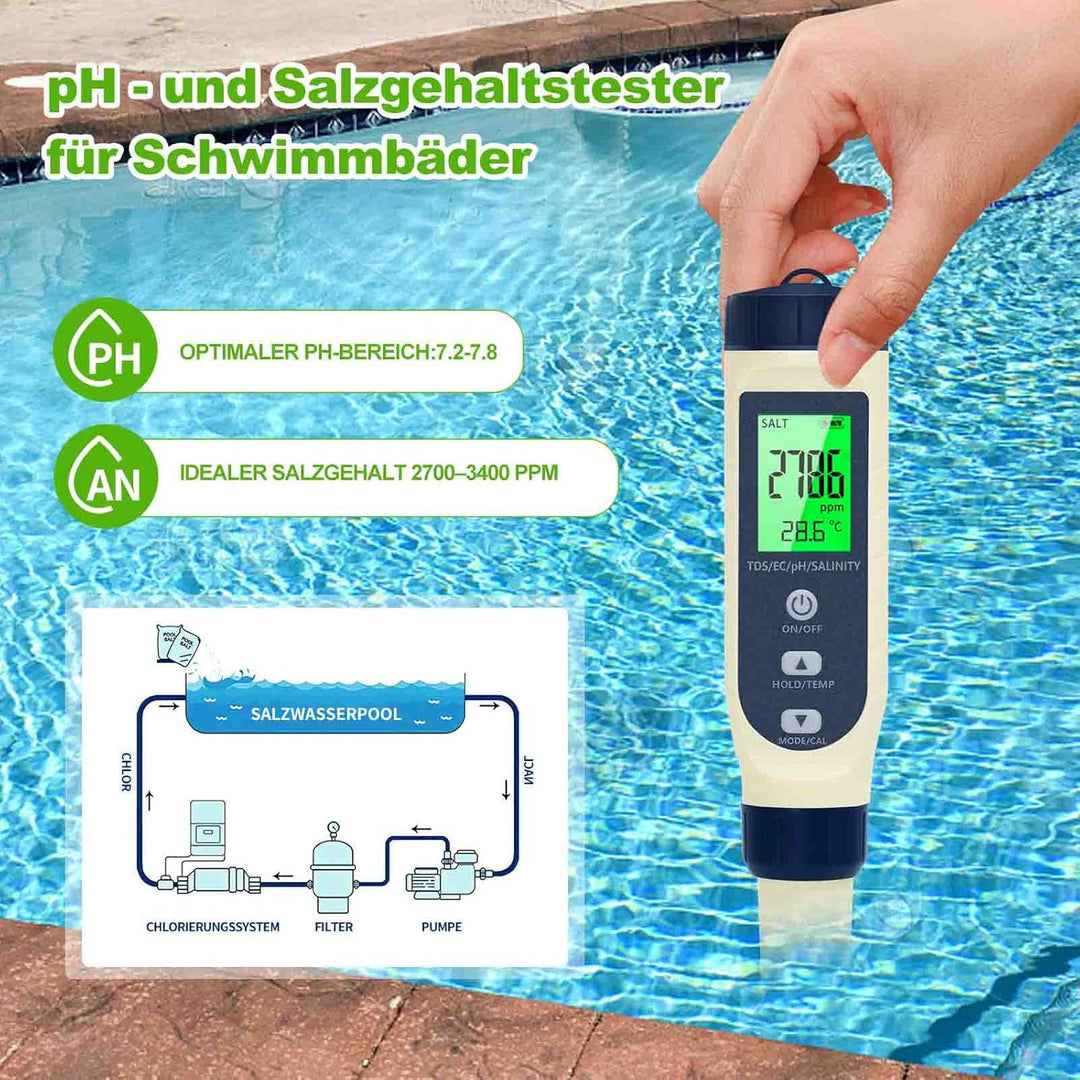 Pious PH Messgerät Wasser, Ph/Salzgehalt/ec/tds/Temperatur-Multifunktions-Ph-Messgerät, Automatische