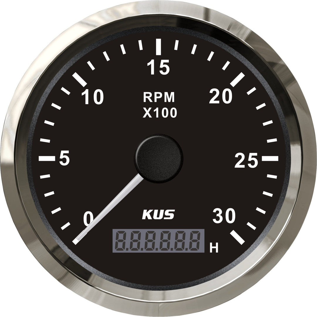 KUS Wasserdichte Drehzahlmesser Drehzahlmesser Mit Betriebsstundenzähler 3000 RPM 85mm 12 V / 24 V M