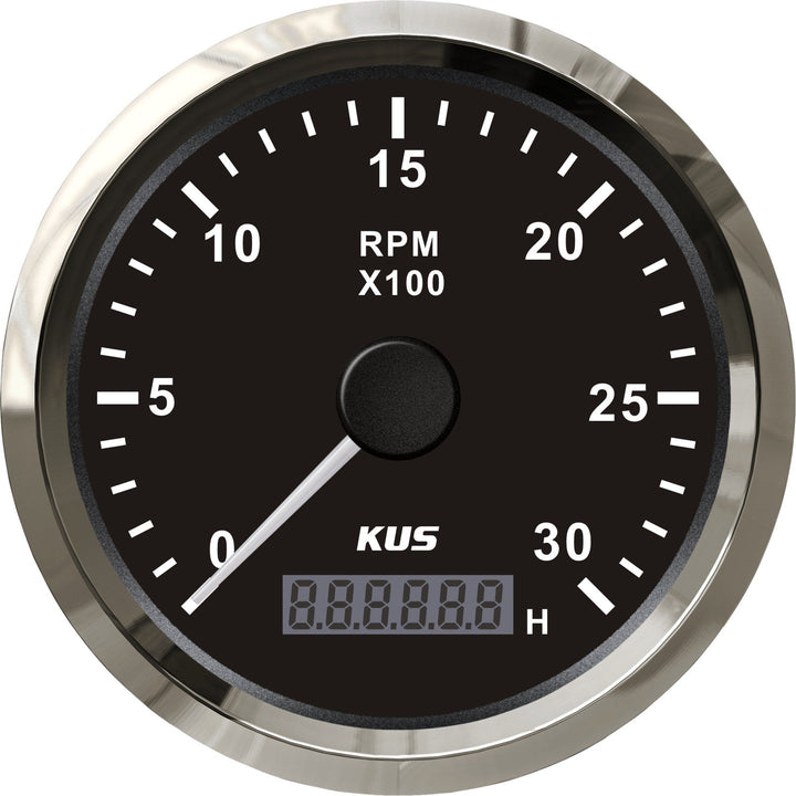 KUS Wasserdichte Drehzahlmesser Drehzahlmesser Mit Betriebsstundenzähler 3000 RPM 85mm 12 V / 24 V M