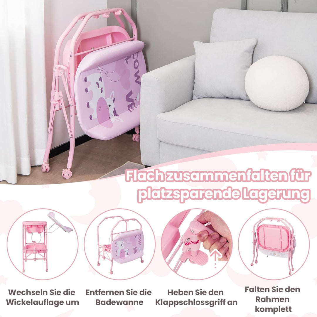 COSTWAY 4 in 1 Wickeltisch klappbar mit Badewanne, tragbare Wickelkommode mit Wickelauflage, mobile