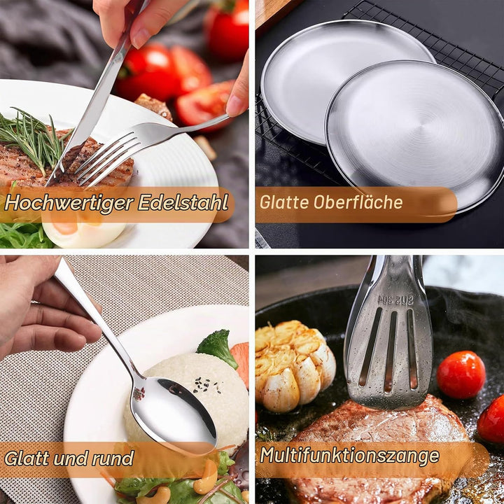 Camping Geschirr 2/4 Personen, 11/21PCS Camping Zubehör Camping Besteck Set Edelstahl Picknick Zubeh