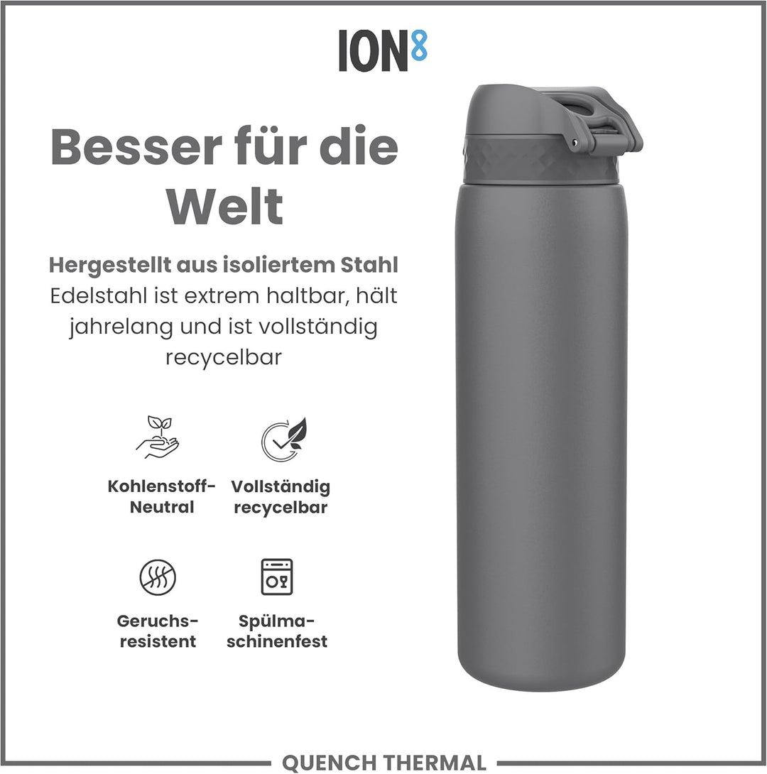 Ion8 Vakuumisolierte Edelstahl-Trinkflasche, 1 Liter, 920 ml, Auslaufsicher, Einhandöffnung, Sichere