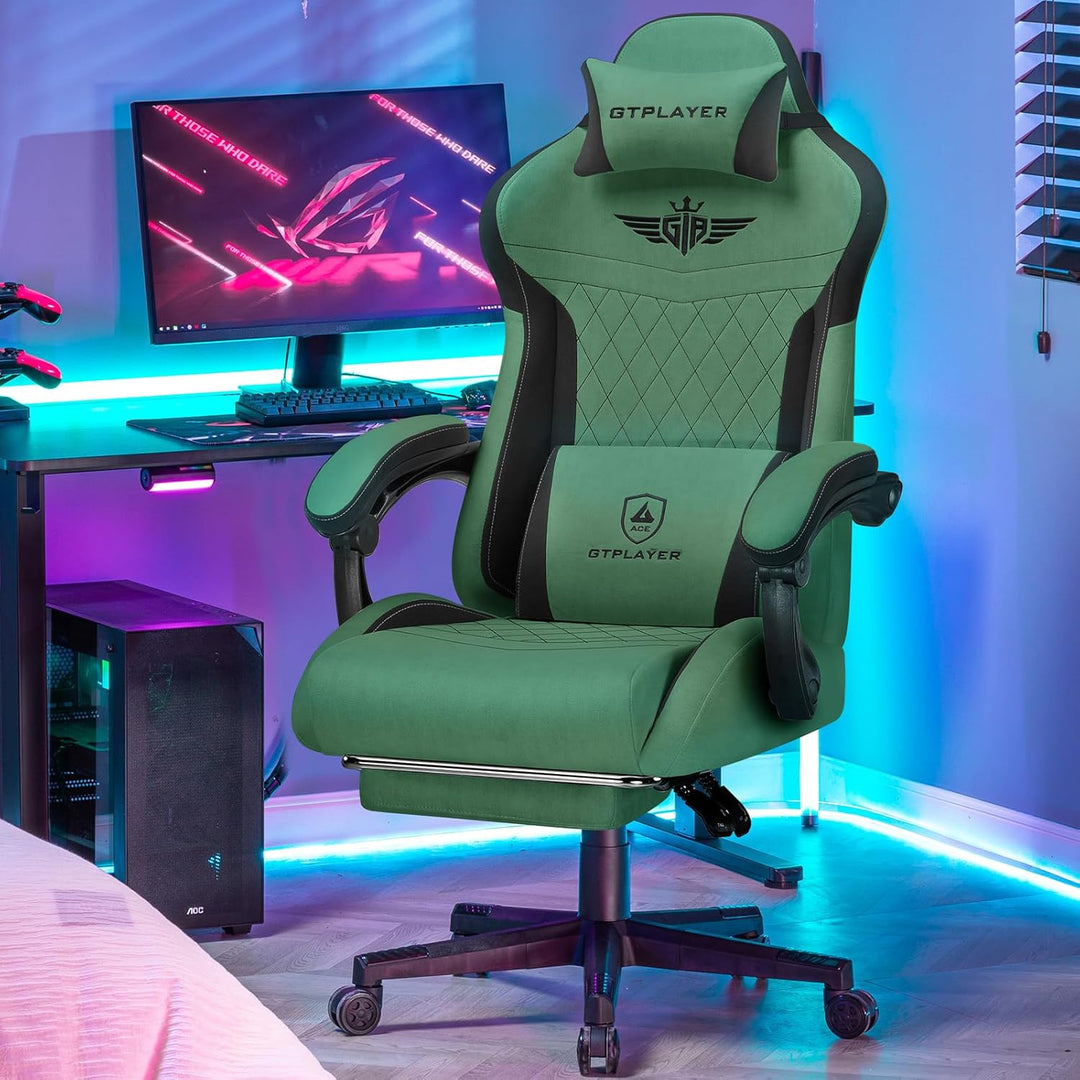 GTPLAYER Gaming Stuhl, Ergonomischer Gamer Stuhl aus Stoff mit Lendenwirbelstütze, PC-Stuhl mit verb