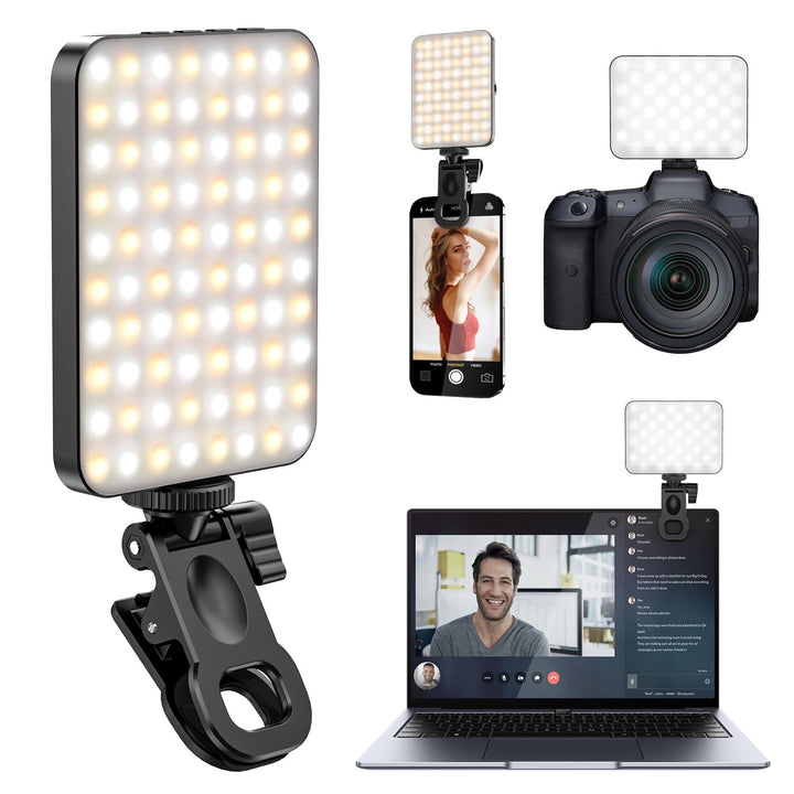 Selfie Licht, 80 LED Videolicht 3000-6500K 3 Lichtmodi 10 Helligkeiten CRI95+, 3000 mAh Akku Handy L