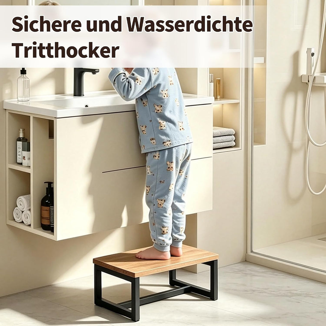 rloao Tritthocker Erwachsene Holz, 40x30x15cm Metallrahmen Holztritt Massiv | Trittschemel Erwachsen