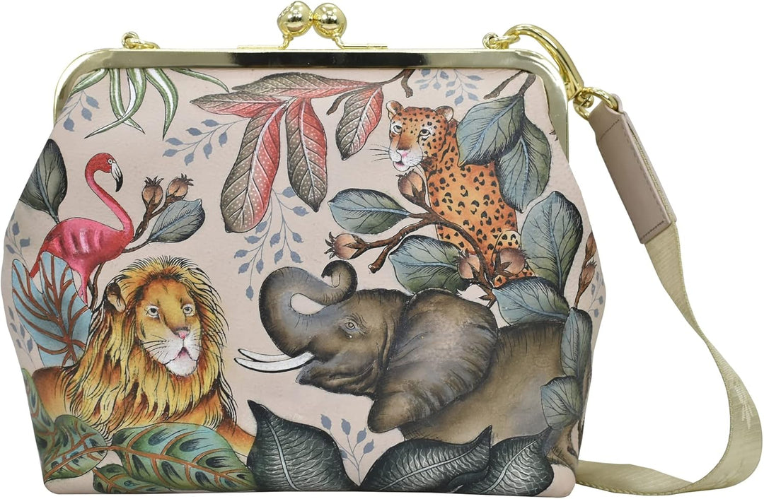 Anuschka Women's Frame Crossbody Tasche aus Echtleder, handbemalt, mittlere Grösse mit Rahmen, Afric