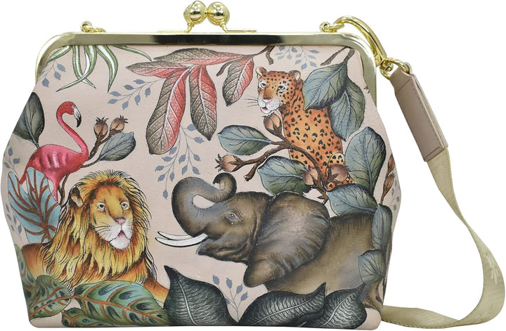 Anuschka Women's Frame Crossbody Tasche aus Echtleder, handbemalt, mittlere Grösse mit Rahmen, Afric