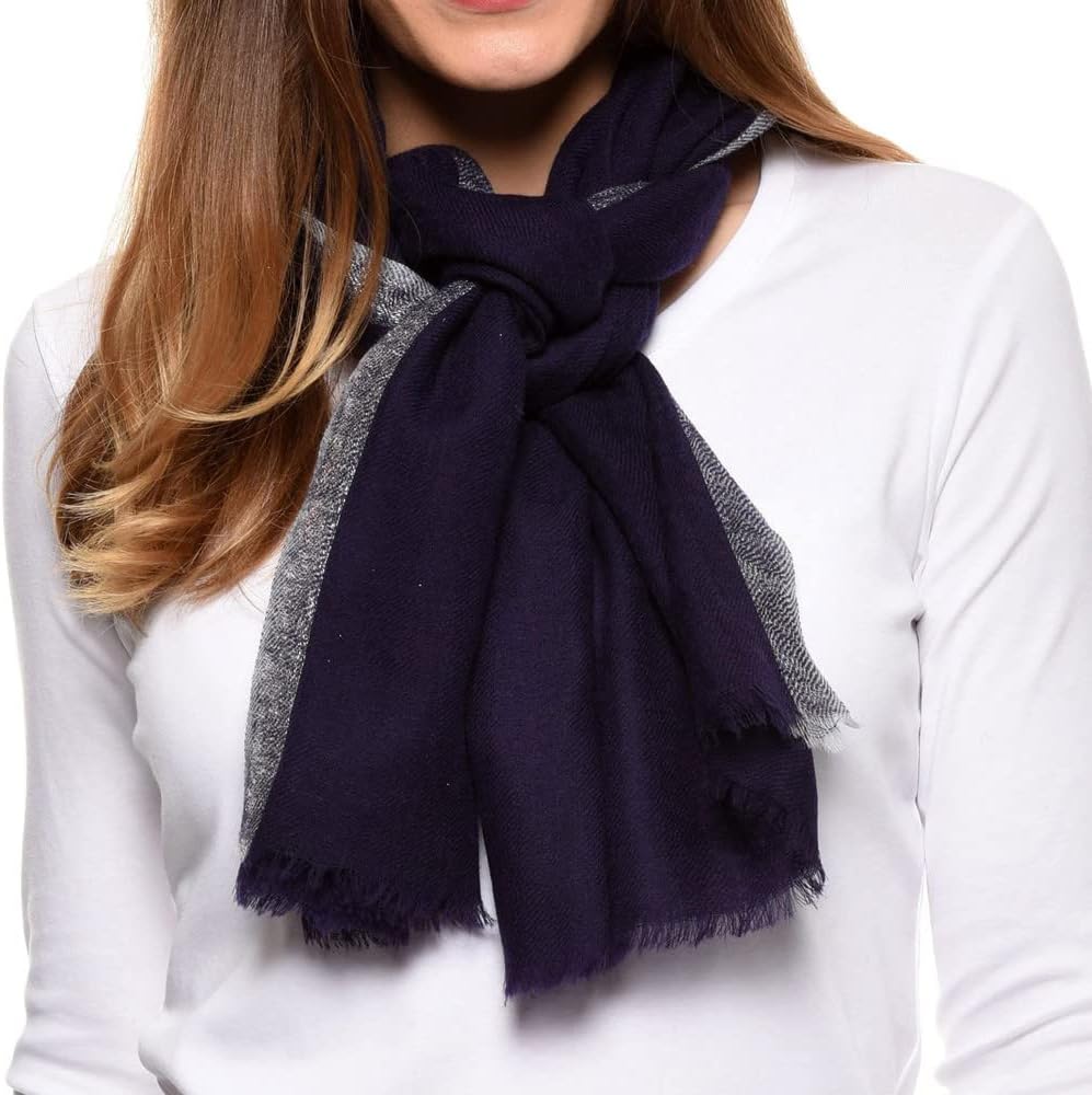 LES POULETTES -Schal 100% Wolle - Marine Blau und Silber Lurex