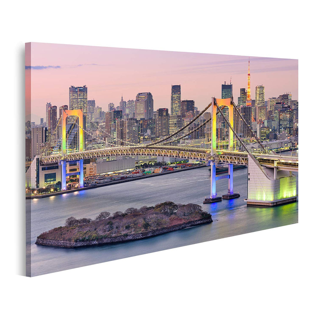 islandburner Bild auf Leinwand Tokyo Japan Skyline Mit Regenbogenbrücke Und Tokyo Tower Bilder Wandb