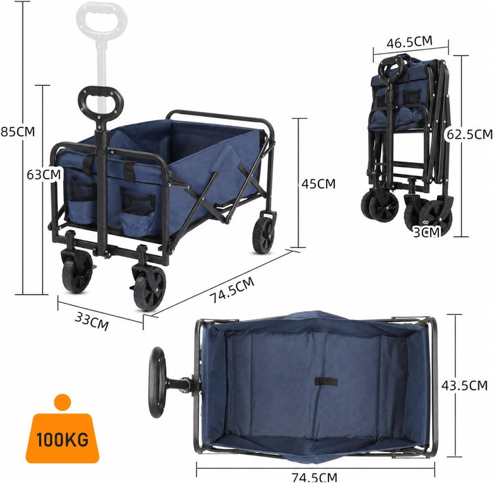 LEADZM Bollerwagen Faltbar, Handwagen 100 kg Tragkraft - für Camping, Einkäufe &amp; Outdoor, 74,5 x 45