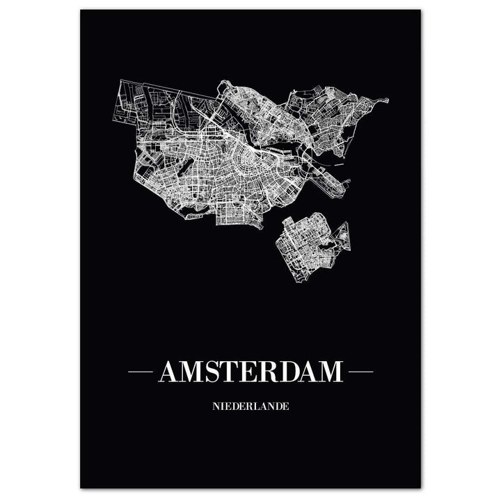 JUNIWORDS Stadtposter, Amsterdam, Wähle eine Grösse, 40 x 60 cm, Poster, Schrift A, Schwarz 40 x 60