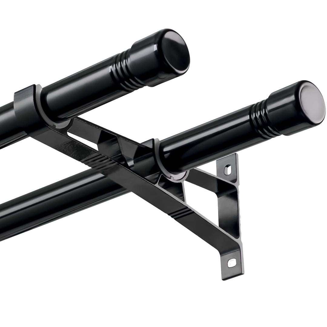Gardinenstange Schwarz, 76-222cm, Vorhangstange Doppelläufig Metall Ausziehbar, Scheibengardinenstan