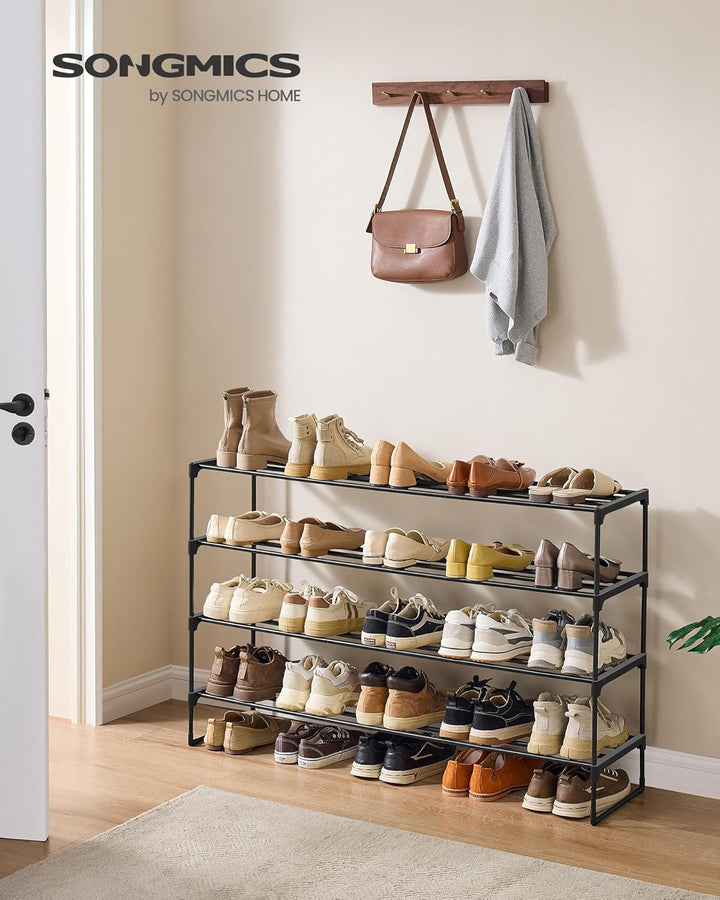 SONGMICS Schuhregal 4 Ebenen, Schuhständer Metall, Schuhaufbewahrung, Schuh-Organizer, aufrecht oder