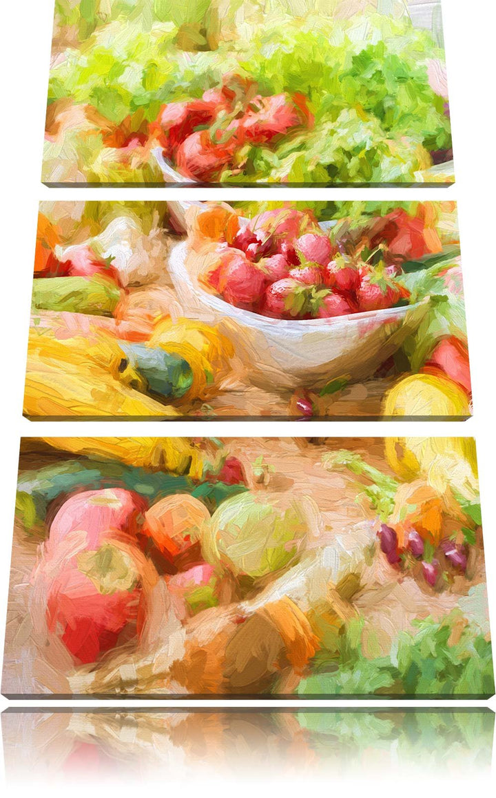 Pixxprint Buntes Obst und Gemüse als Leinwandbild/Grösse: 3 Teilig (120x80) cm/Wandbild/Kunstdruck/f