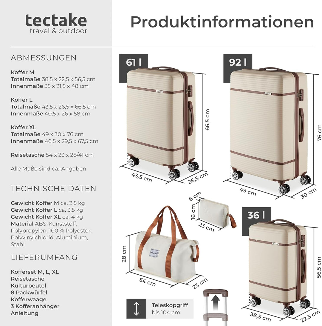 tectake® 13-TLG. Koffer Set mit Reisetasche, Koffer & Trolleys, Reisekoffer mit Rollen, Kofferset mi