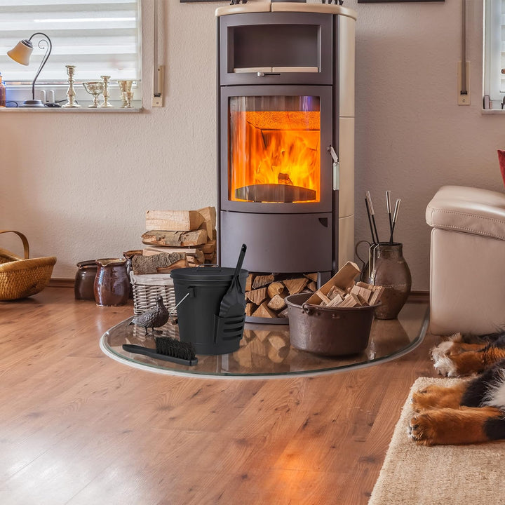 Relaxdays Ascheeimer mit Deckel und Kehrset, 19 L, inkl. Aschebesen & Kaminschaufel, Aschebehälter m