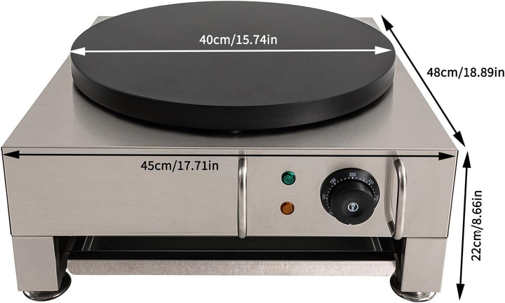 Crepes Maker Crepesmaker,220V 2.8 kW Crepesplatte,40cm Edelstahl Crepe-Maschine, 50-300℃ Einstellbar