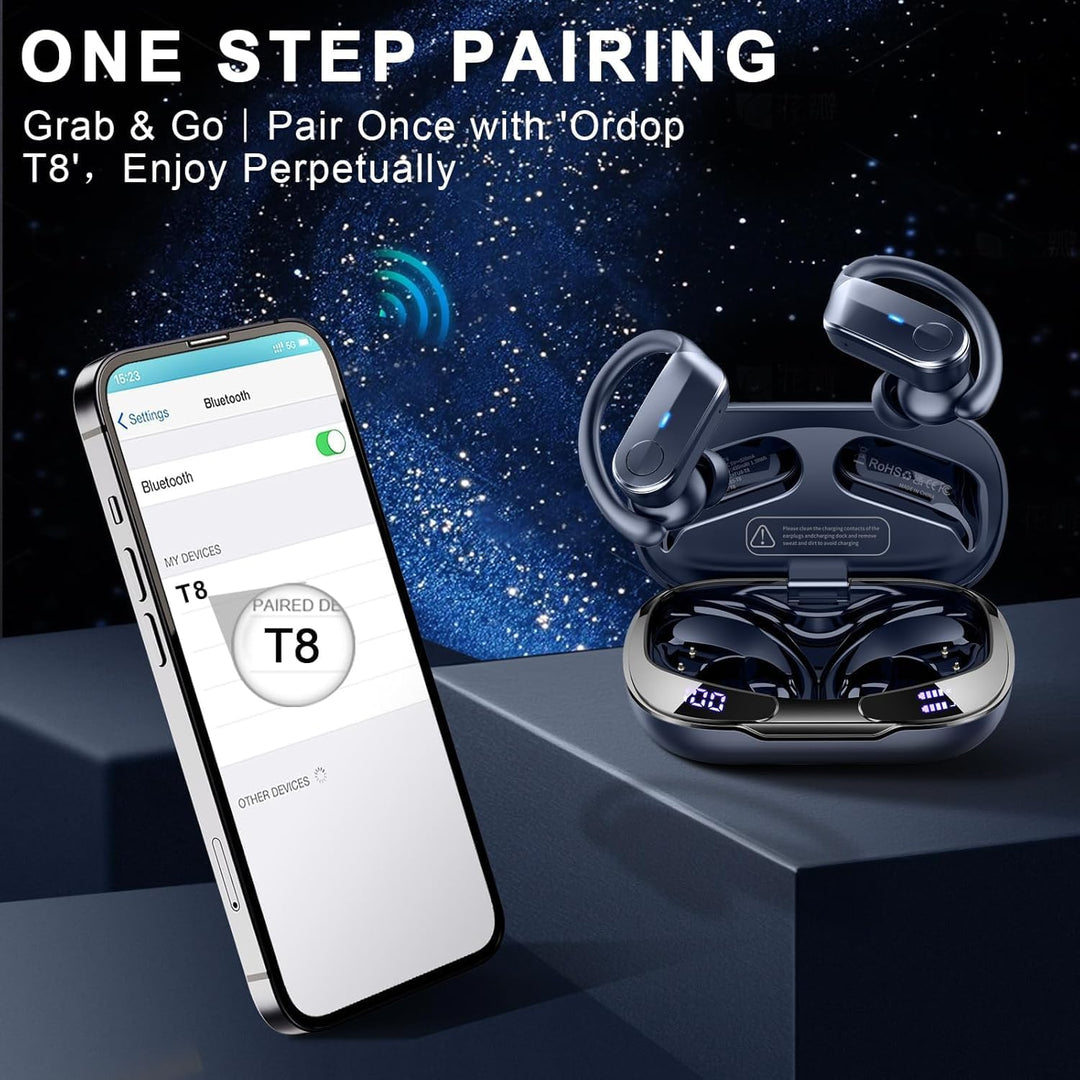 Ordtop Bluetooth 5.4 Kopfhörer Sport, 70H In Ear Kopfhörer Bluetooth mit 4 Noise Cancelling Mics, 20