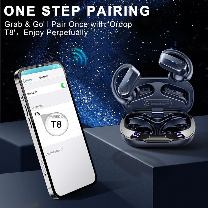 Ordtop Bluetooth 5.4 Kopfhörer Sport, 70H In Ear Kopfhörer Bluetooth mit 4 Noise Cancelling Mics, 20