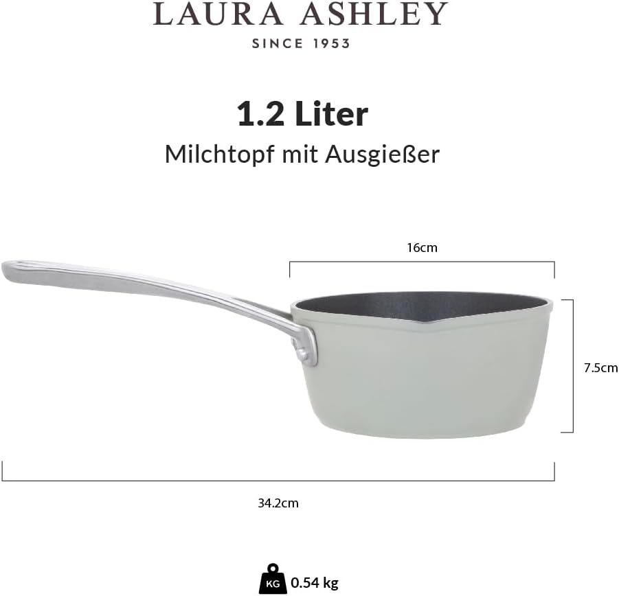 Laura Ashley 16cm Antihaft-Milchtopf mit Ausgiesser - 1,2 Litre Haltbarer PFOA/PFAS-Freier Milchtopf