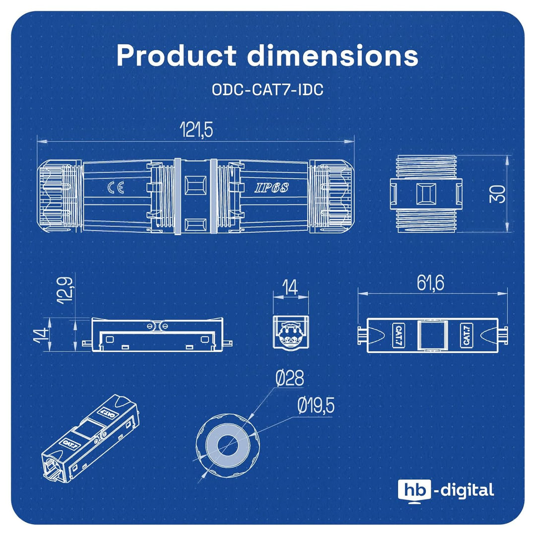 hb-digital 2X LSA Netzwerkkabel Verbinder CAT. 7 Outdoor IP68 Wasserdicht Ethernet Kupplung Verlegek