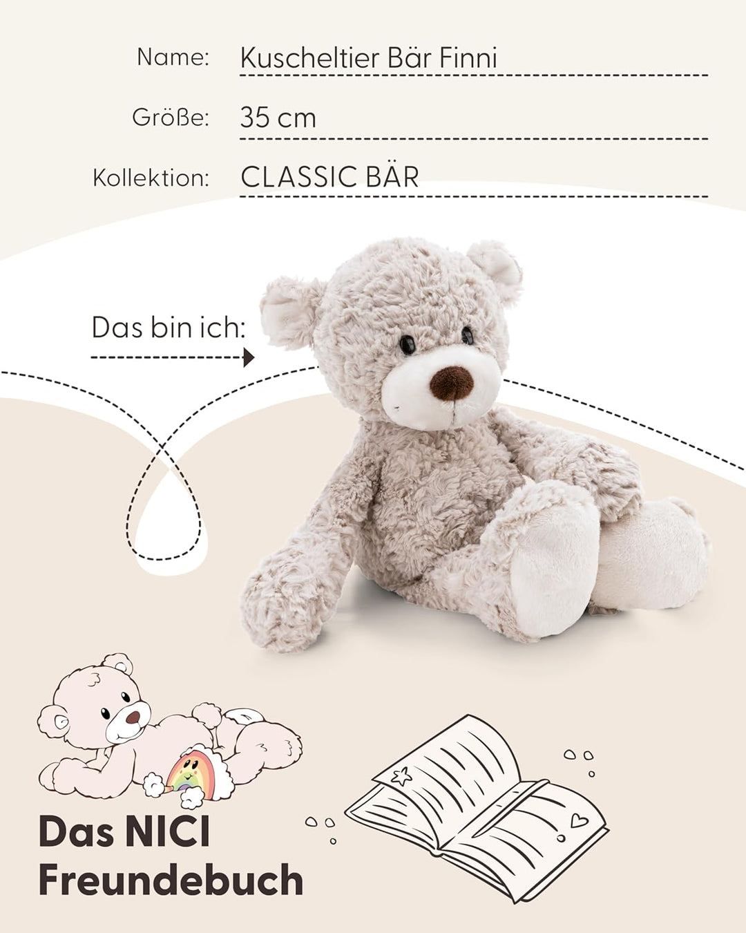 NICI Kuscheltier Bär Finni 35cm - grau - Weiches Plüschtier – niedliches Stofftier zum Kuscheln & Sp