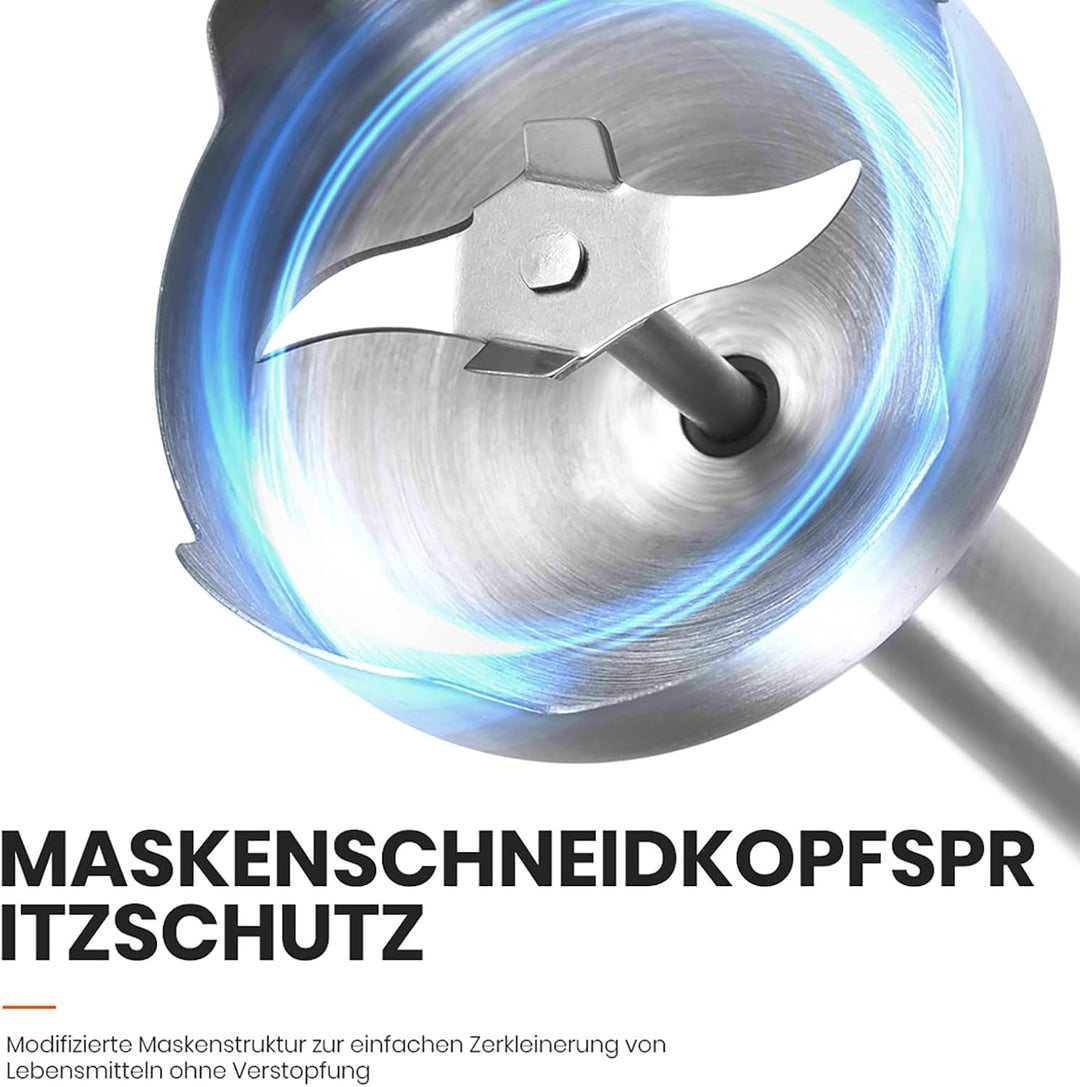MIUI Stabmixer Edelstahl – Mixer für Küchenhandmixer-Set, 14-Gang-Edelstahlklinge und Körperhandstab