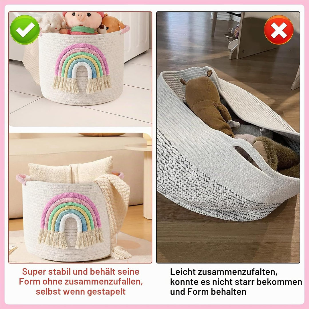 Spielzeug-Aufbewahrungskörbe, gewebtes Baumwollseil, Aufbewahrungskorb mit 3D-Regenbogen-Dekor für K