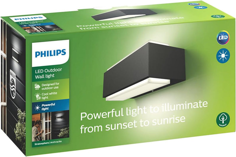 Philips 1648793P3 A++, myGarden LED Wandaussenleuchte Stratosphere 4000K, 1000 lm, Aluminium, 9 W, I