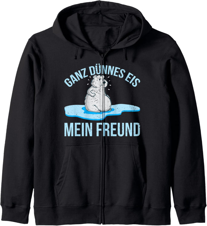 Dicker Eisbär sagt ganz dünnes eis,lustiger Spruch Vorsicht Kapuzenjacke